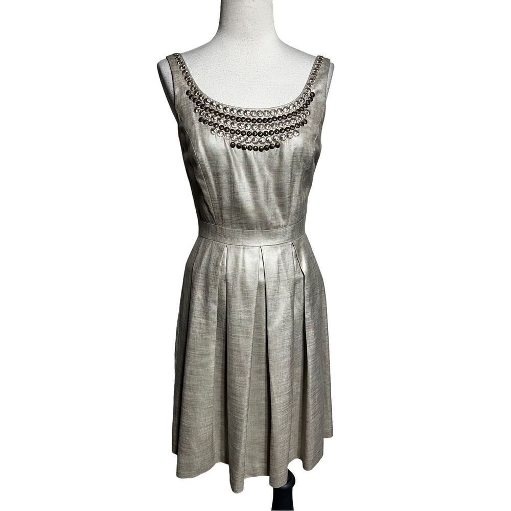 Antonio Melani Sleeveless Princess Metallic Embellished and Pleated Dress Size 2